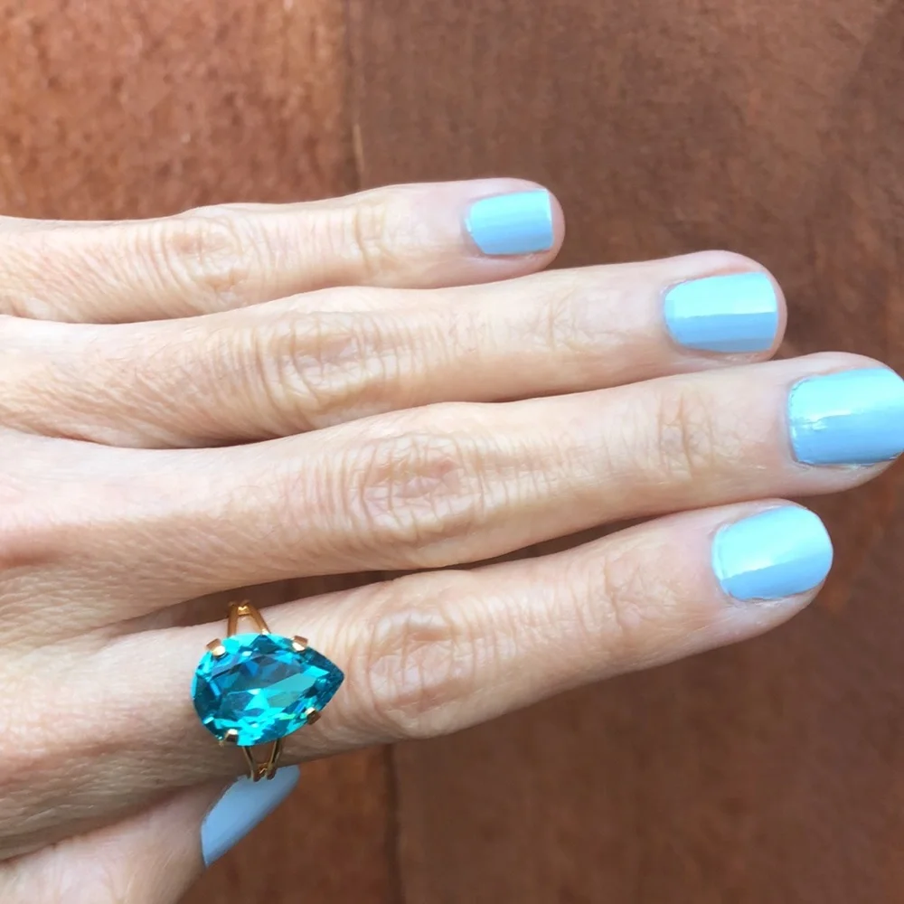 Aquamarine Pear Crystal Ring